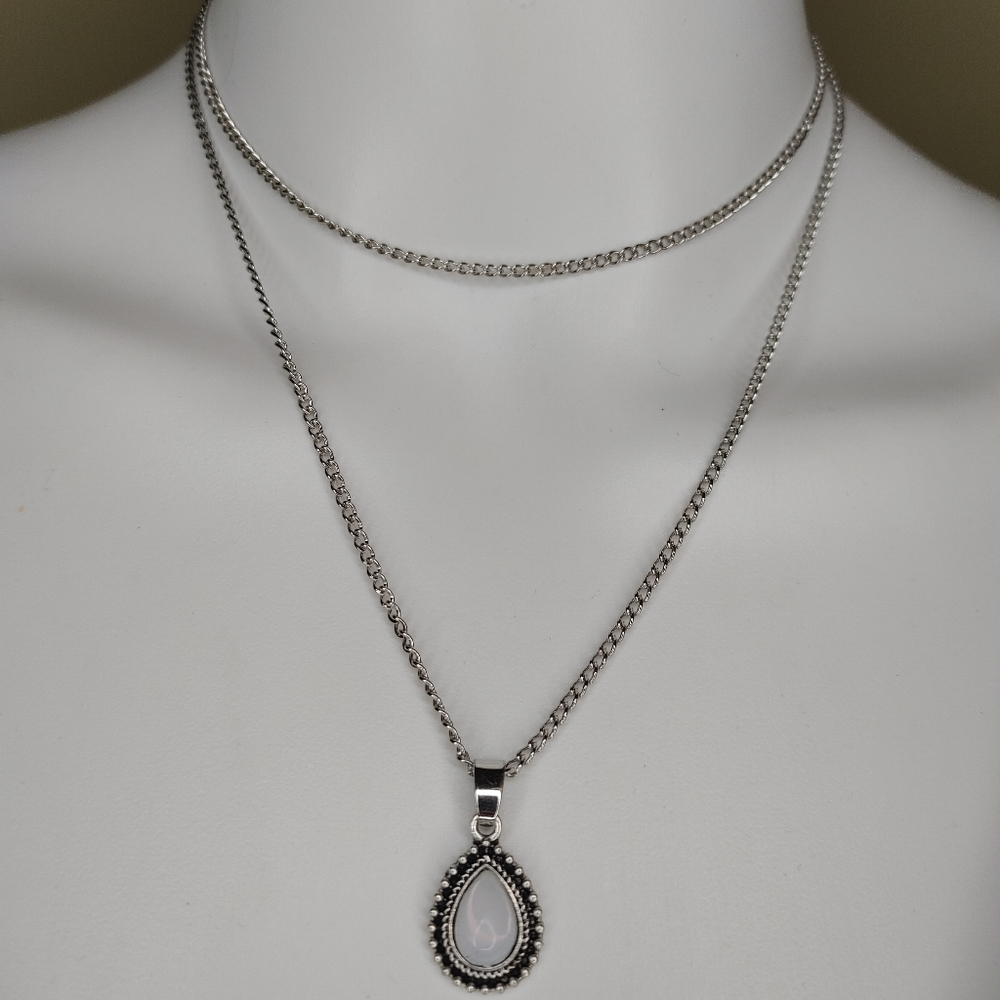 Waterdrop Shaped Opal Pendant Double Layer Necklace - Picture 5 of 6